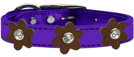 Metallic Flower Leather Collar Metallic Purple With Bronze Flowers Size 12
