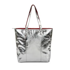 Metallic Magpie Zip Top Tote Bag #LB86 Silver