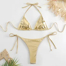 Metallic Triangle Brazilian Bikini