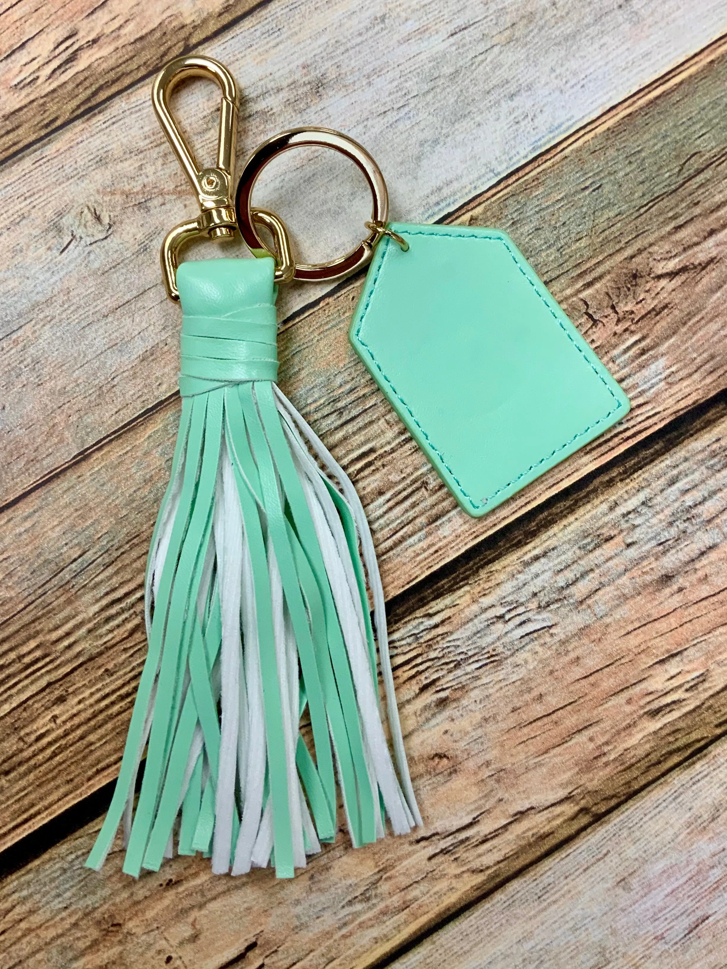 Monogram Faux Leather Tassel Keychain (Blank)