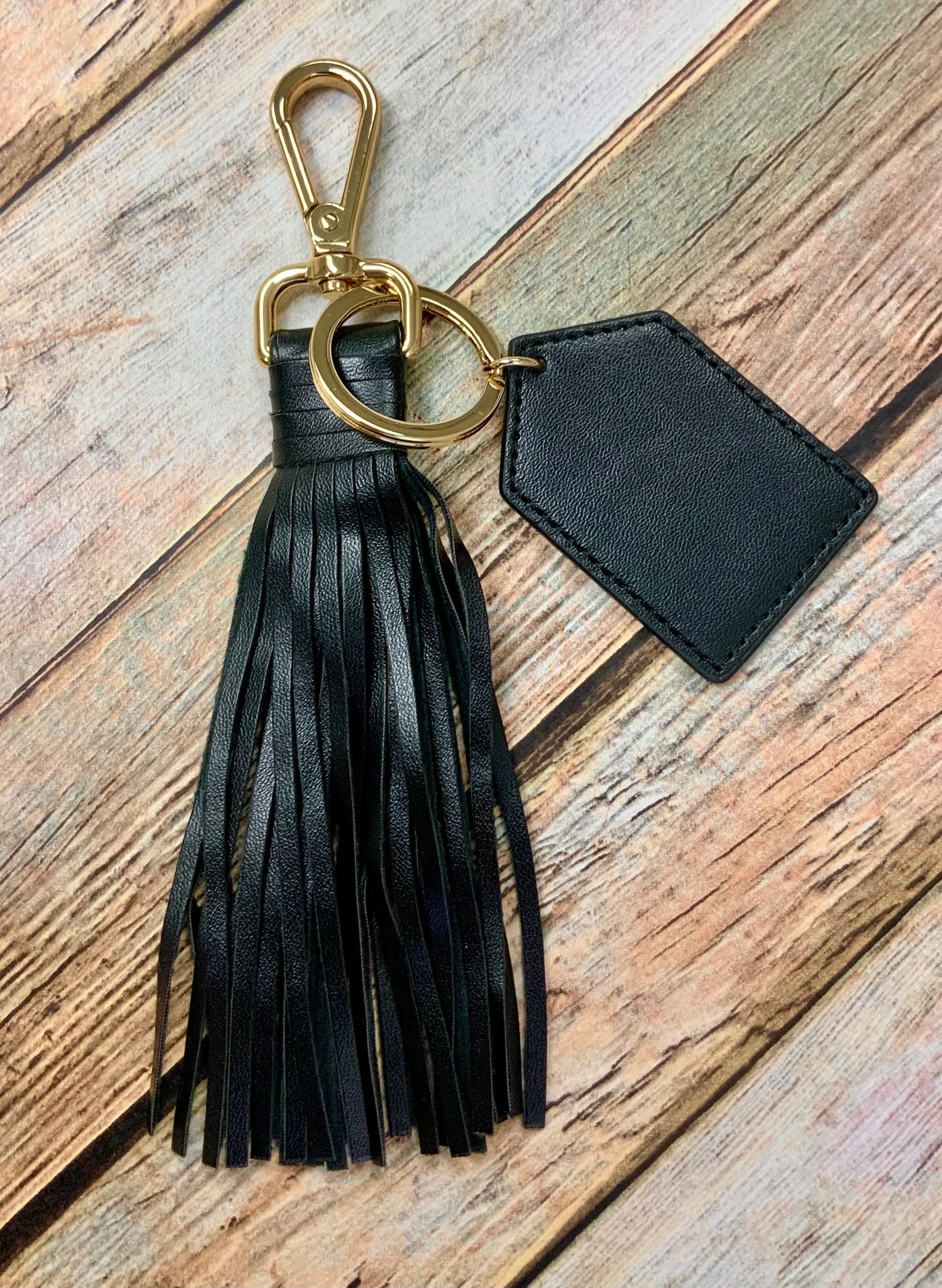 Monogram Faux Leather Tassel Keychain (Blank)