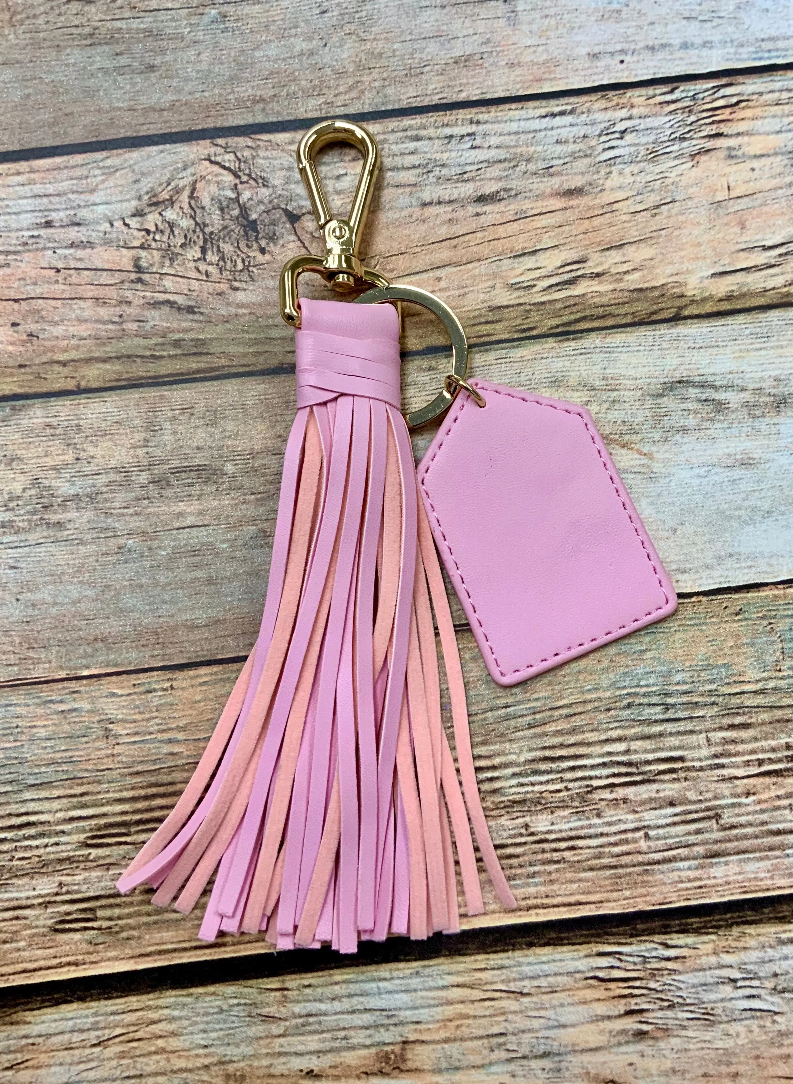 Monogram Faux Leather Tassel Keychain (Blank)
