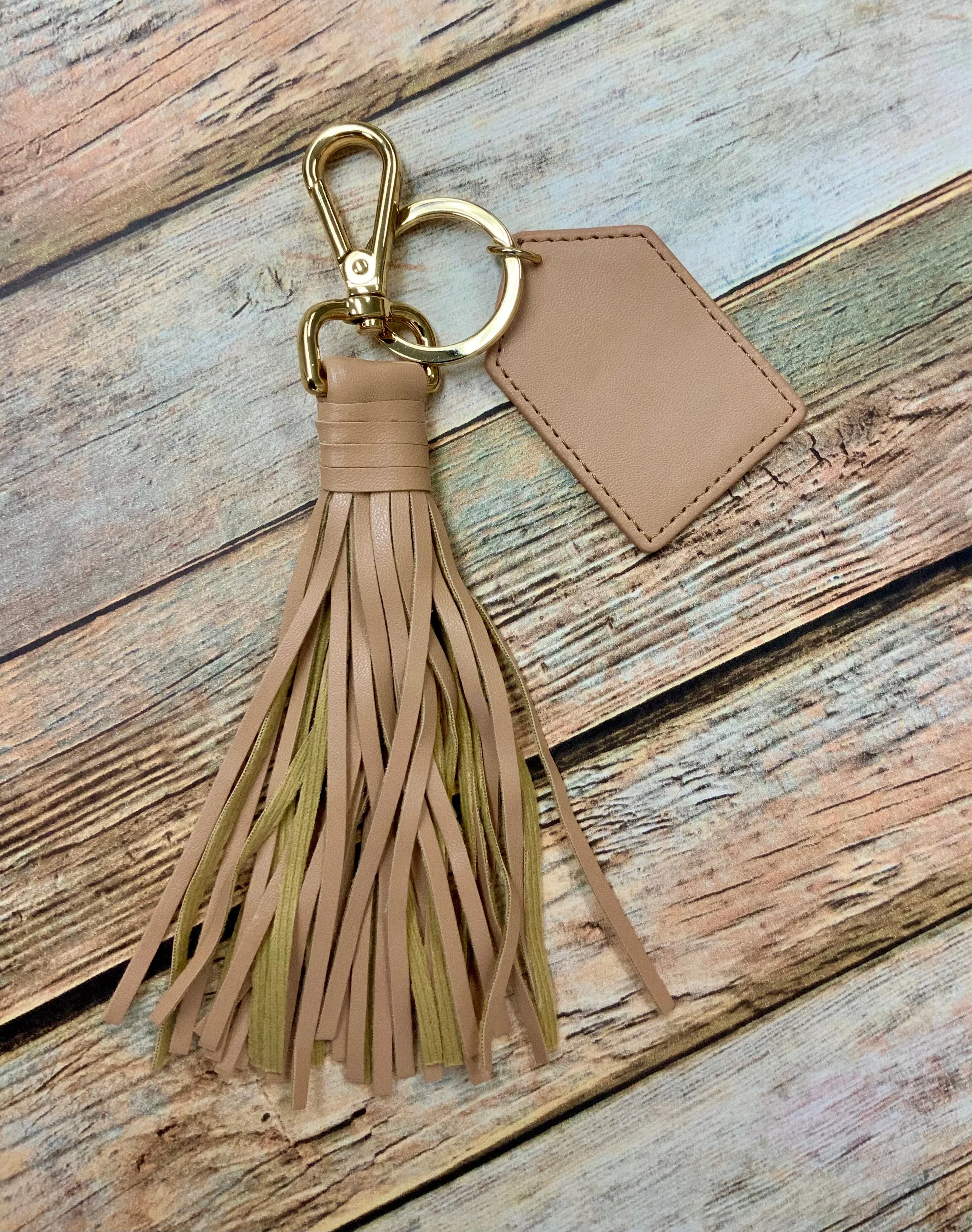 Monogram Faux Leather Tassel Keychain (Blank)