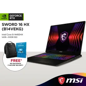 MSI Sword 16 HX B14VEKG-621MY 16" FHD  Gaming Laptop (Intel Core i5-14450HX | 16GB | 512GB SSD | GeForce RTX™ 4050)