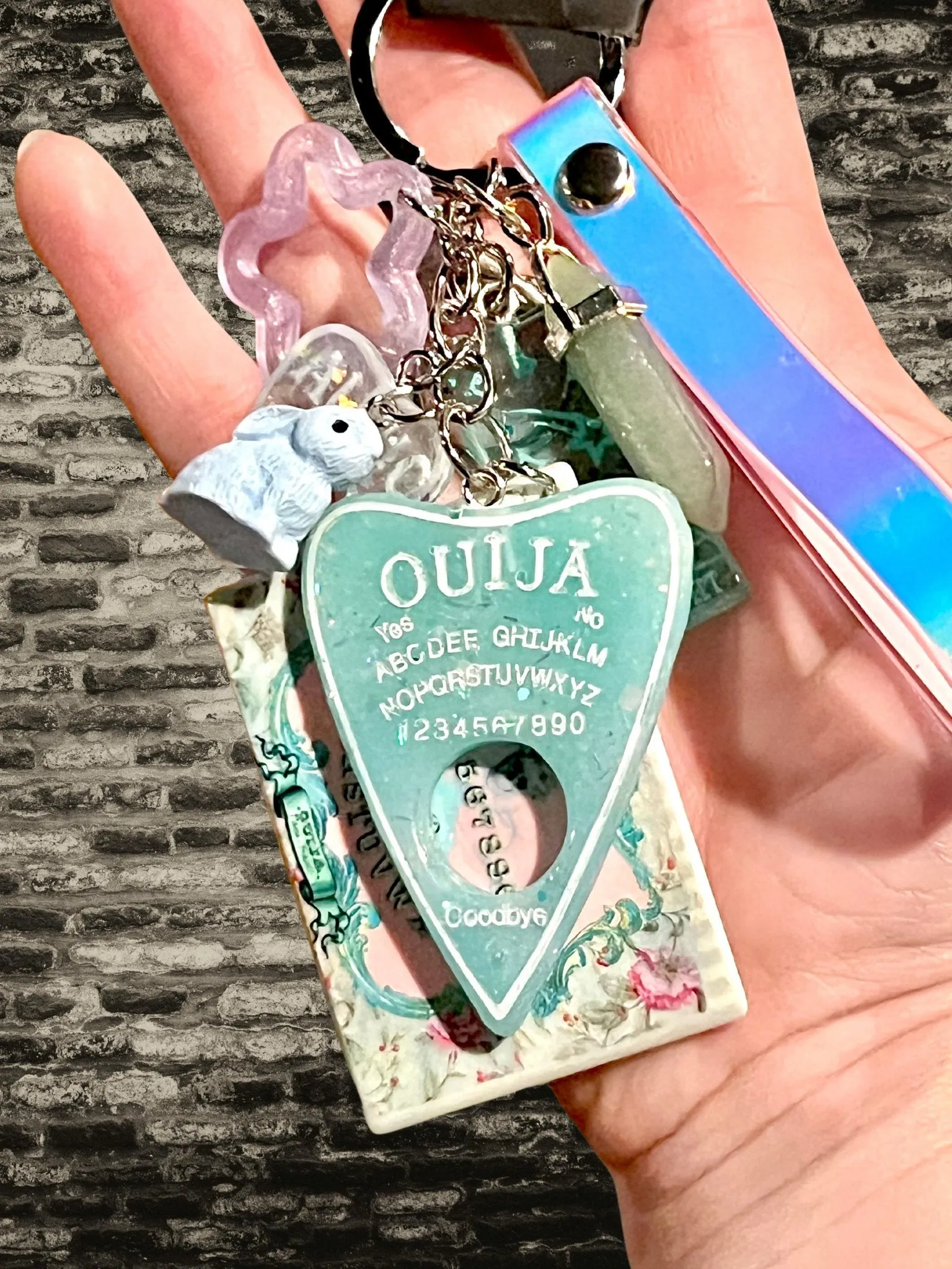 Ouija Board Keychain with Wristlet and Spooky Charms