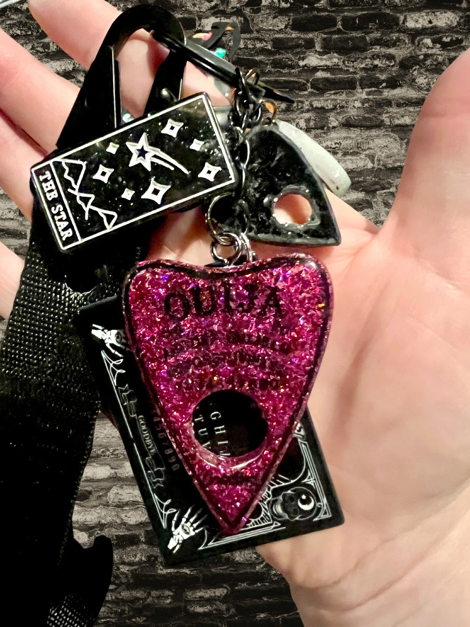Ouija Board Keychain with Wristlet and Spooky Charms