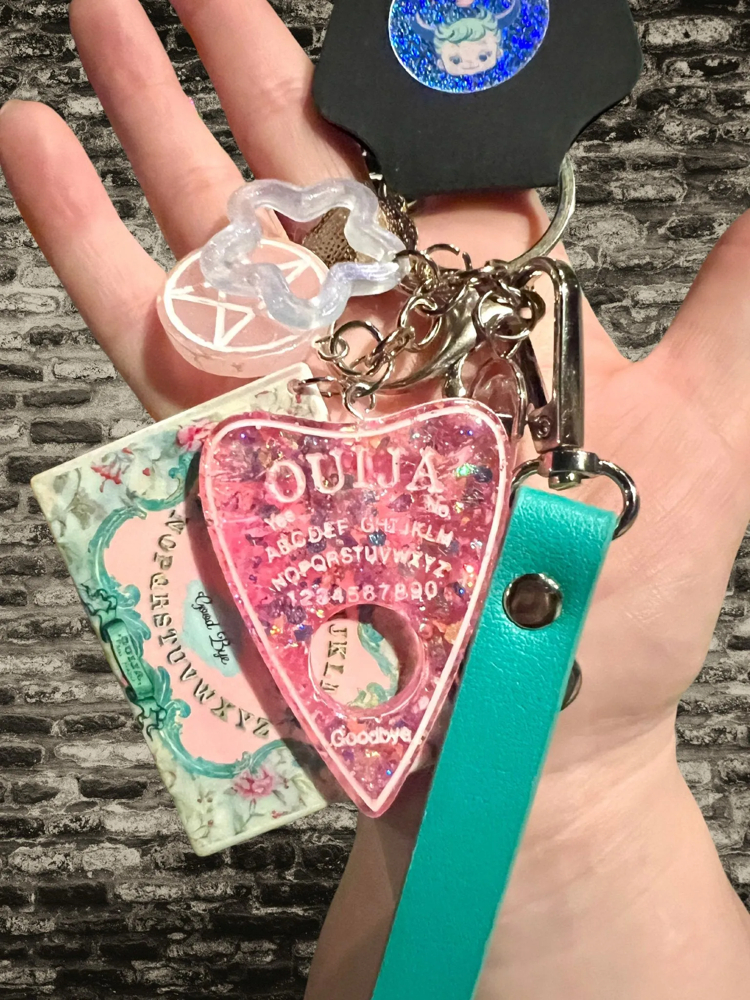 Ouija Board Keychain with Wristlet and Spooky Charms