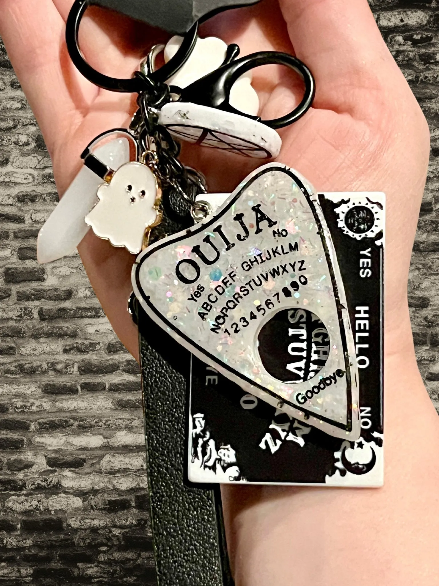 Ouija Board Keychain with Wristlet and Spooky Charms
