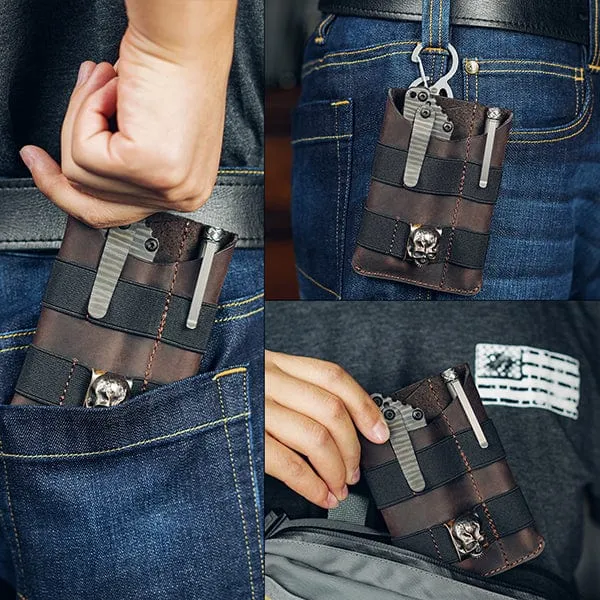 PL5 Pocket Organizer Leather Sheath, EDC Organizer with DIY Patch Area
