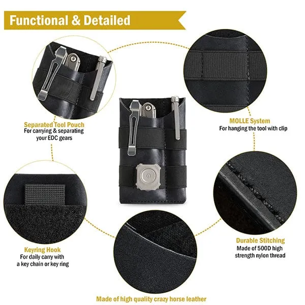 PL5 Pocket Organizer Leather Sheath, EDC Organizer with DIY Patch Area