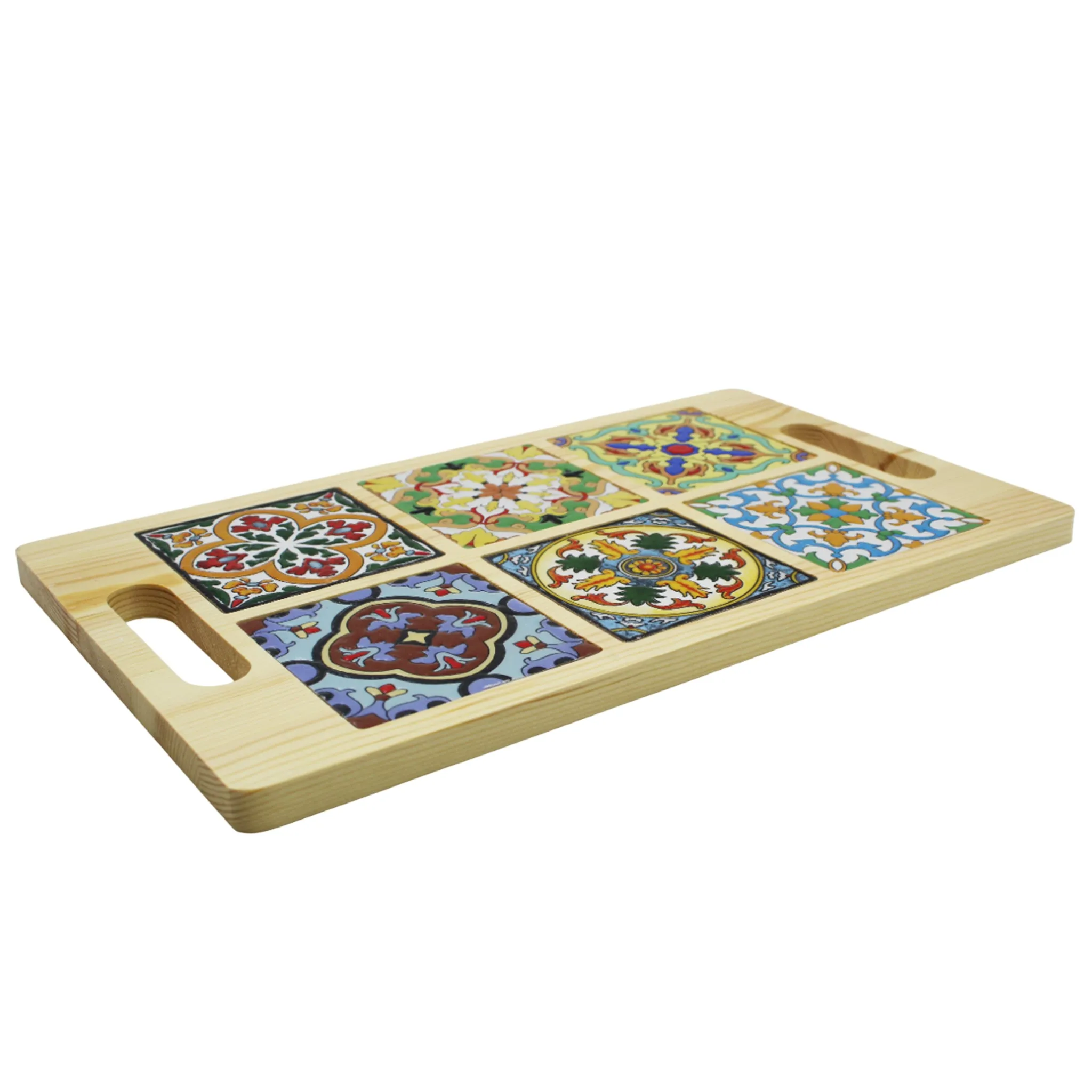 Portuguese Azulejo Style Wooden Serving Tray - Unique Tile Designs