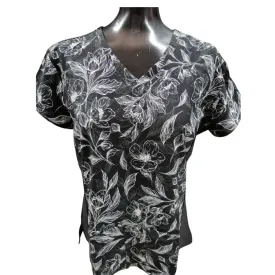 Printed Shirt Black w/ White Flowers