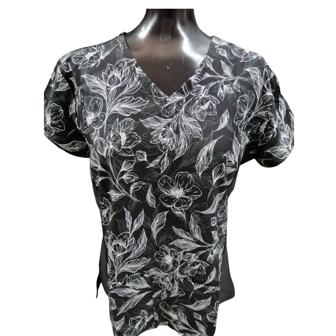 Printed Shirt Black w/ White Flowers