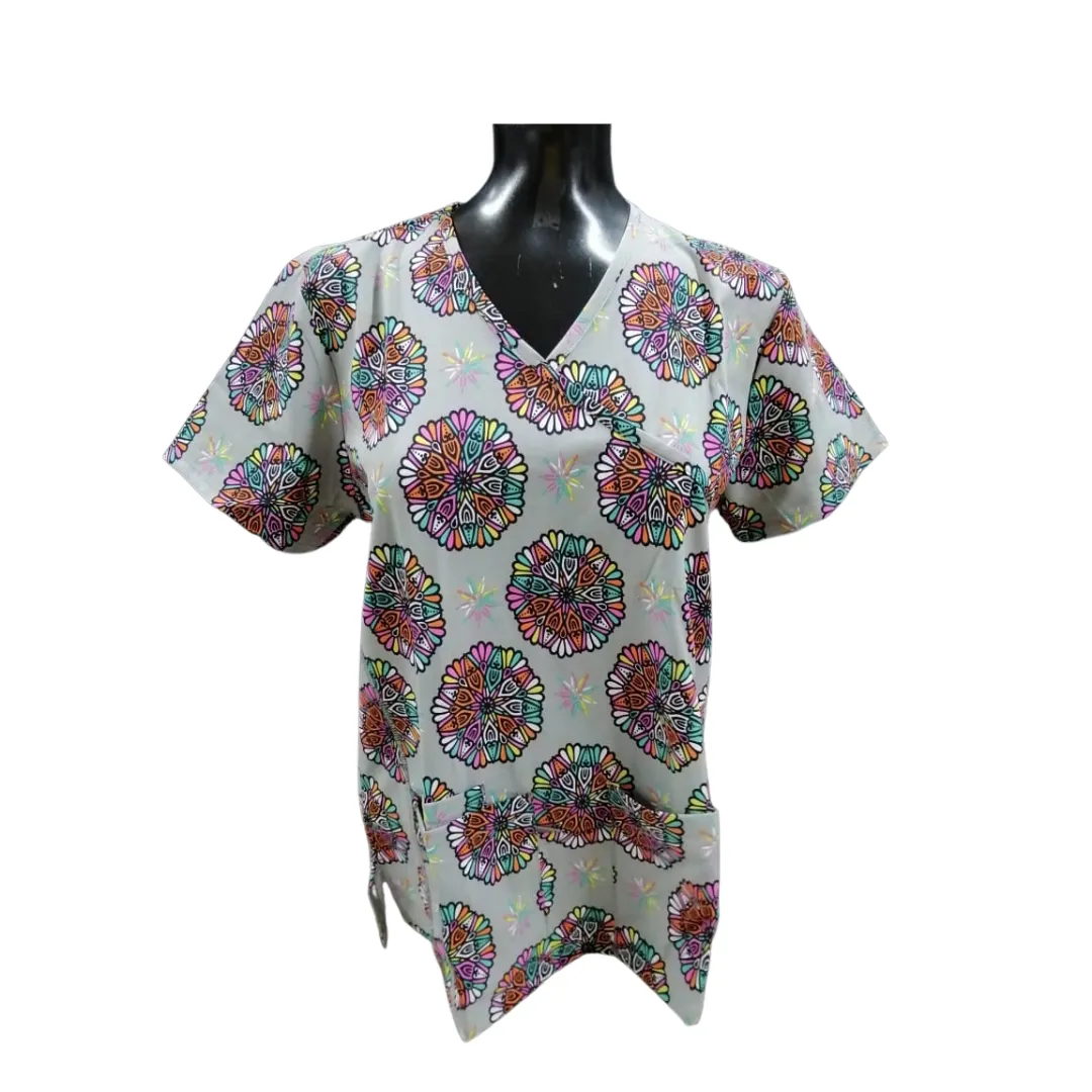 Printed Shirt Grey w/ Colorful Designs