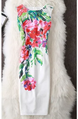 Sleeveless Floral Print Vestidos Party Dress,Size (XS-30 to L-38)