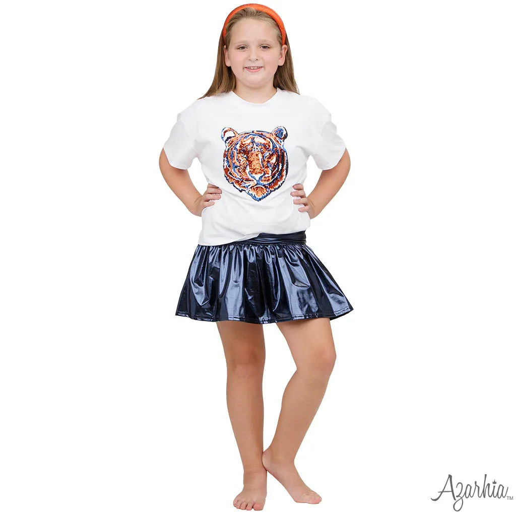 Slick Metallic Gathered Skort in Navy