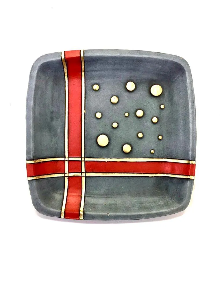 Square Designs Gray & Red Finished Classy Wall Unique Ideas Set Of 5 Tamrapatra