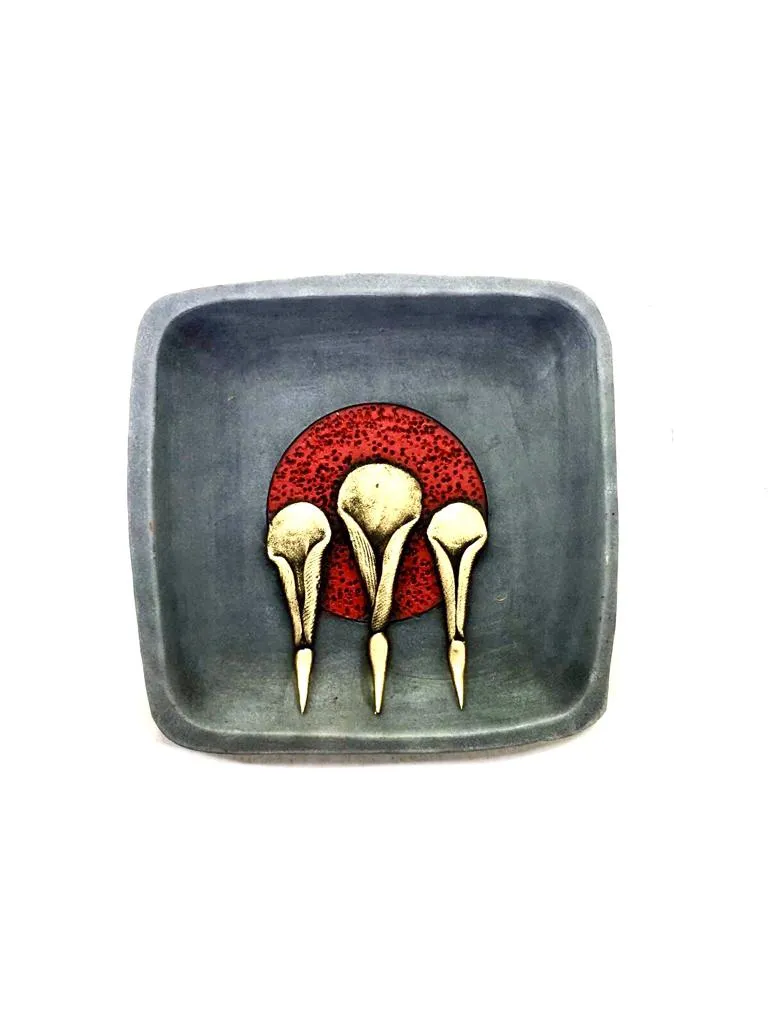 Square Designs Gray & Red Finished Classy Wall Unique Ideas Set Of 5 Tamrapatra