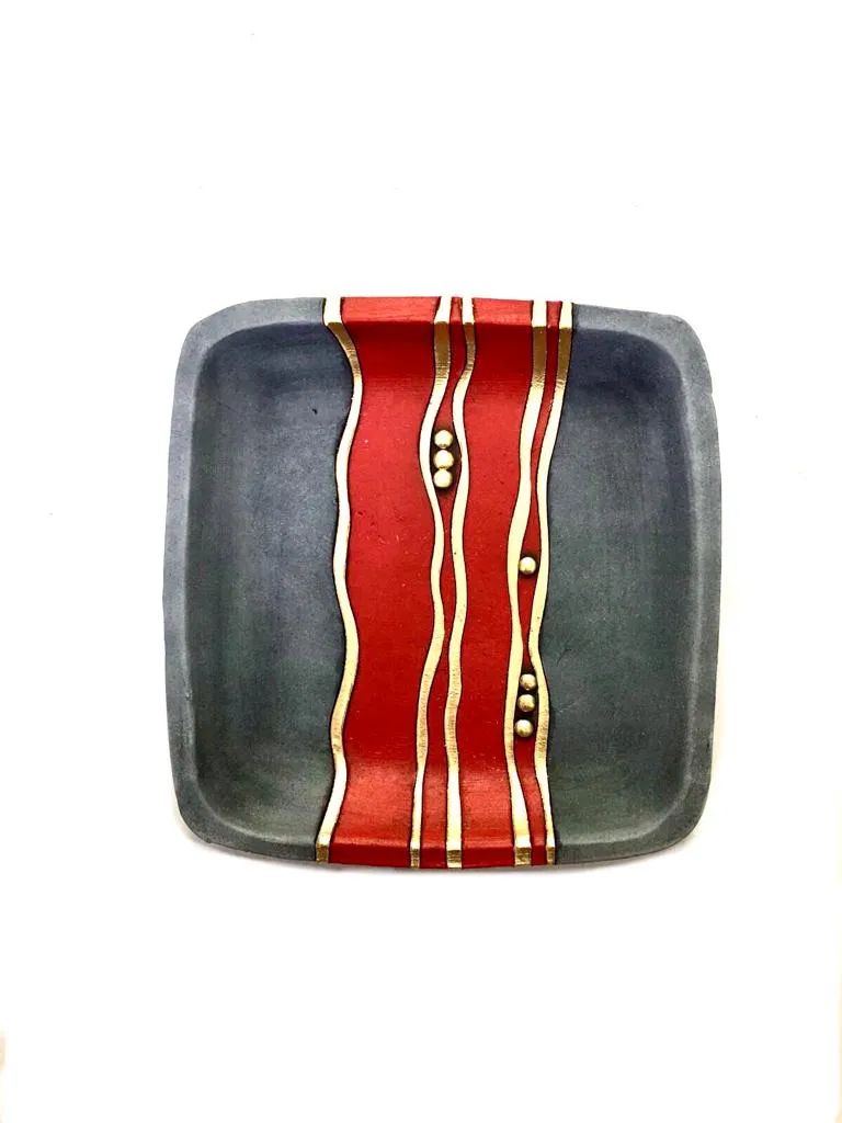 Square Designs Gray & Red Finished Classy Wall Unique Ideas Set Of 5 Tamrapatra