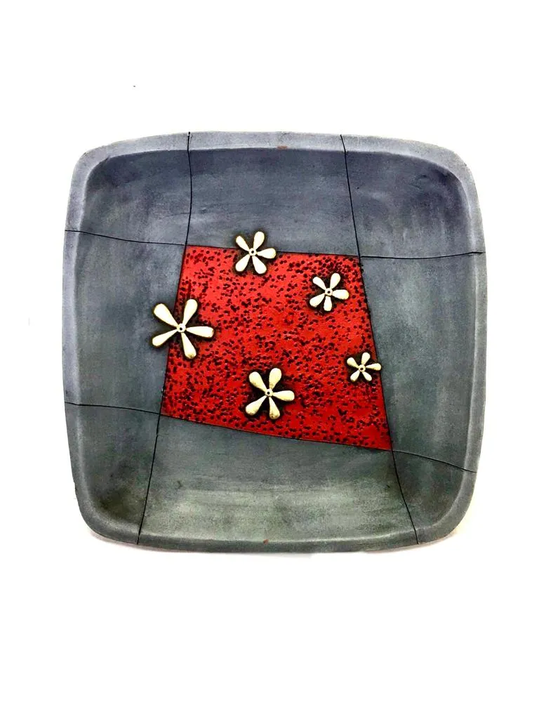 Square Designs Gray & Red Finished Classy Wall Unique Ideas Set Of 5 Tamrapatra