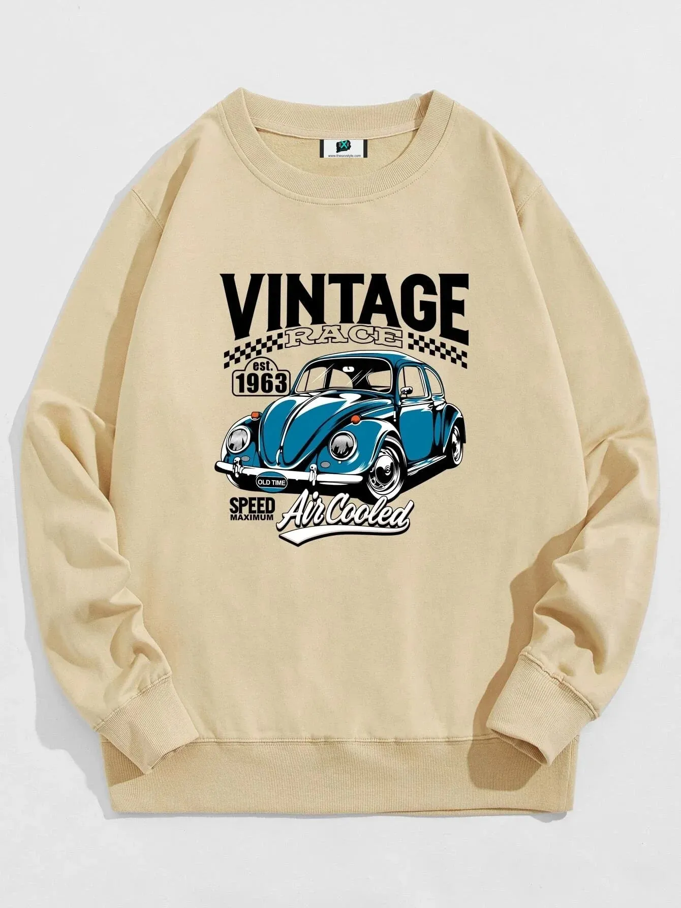 SXV  'Vintage Race Car’ Printed Cool Aesthetic Drop Shoulder Oversized Sweatshirt