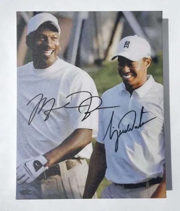 Tiger Woods & Michael Jordan Facsimile Autograph 11x14 Canvas Print Wall Art