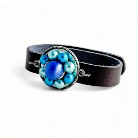 Vintage teal bauble leather cuff bracelet